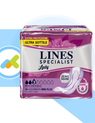 Lines Specialist Lady Mini Plus | Assorbenti Femminili | Assorbenza Efficace e Confortevole | 16 pezzi