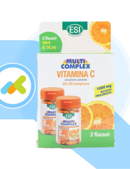Esi Vitamina C Pura Retard | Integratore di Vitamina C Concentrata | 2 Flaconi | 30 + 30 compresse
